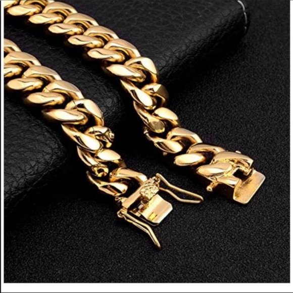 Cuban Link Chain Bracelet,18K Gold Plated new - Picture 2 of 5